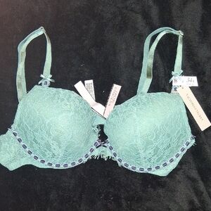 Victoria's Secret Teal Lace Push Up Bra with Purple Accents